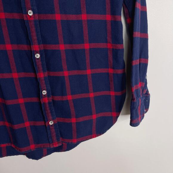 J Crew Womens 0 Navy Blue Red Classic Fit Boy Shirt in Block Plaid Button Down - Picture 4 of 7